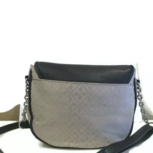 Tommy Hilfiger Logo Print Crossbody Saddle Handbag Ivory Brown - Picture 7 of 11